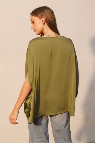 Moonlit Draped Silk Caftan Top - Moss - Boutique Bella BellaTOP