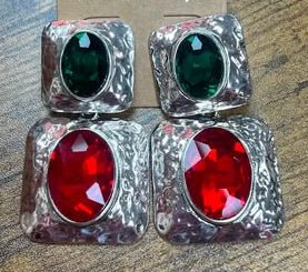 Moss & Berry Silver Squares - Boutique Bella BellaEarring