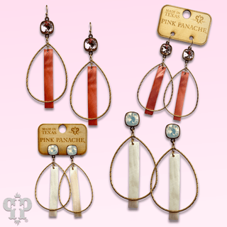 Mother-of-pearl bar teardrop earring with Austrian crystal - Boutique Bella BellaEarrings
