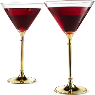 Yellow Gold Diamond Studded Martini Glasses Premium Barware Gift