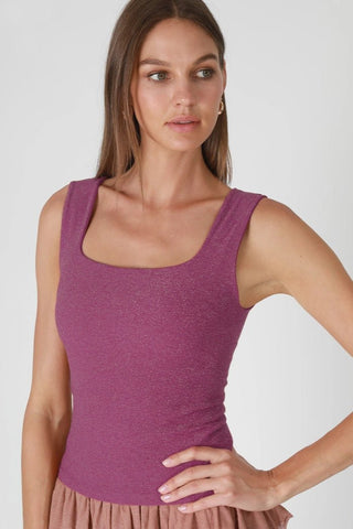 Mulberry Lurex Square Neck Tank Top - Boutique Bella BellaTank Top