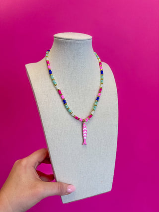Multi Bead Fish Necklace - Pink - Boutique Bella BellaNecklaces