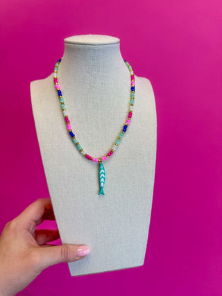 Multi Bead Fish Necklace - Turquoise - Boutique Bella BellaNecklaces