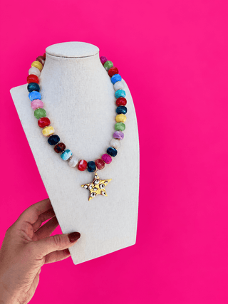 Multi Bead Necklace with Rhinestone Star Charm - Boutique Bella BellaNecklaces