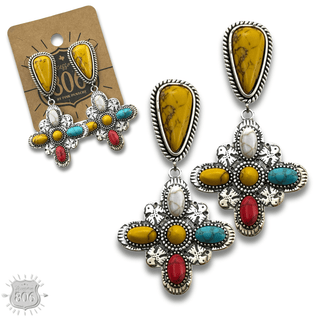 Multi-color four point cross earring, last call - Boutique Bella BellaEarrings