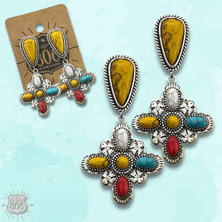 Multi-color four point cross earring, last call - Boutique Bella BellaEarrings