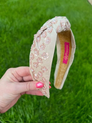 Multi Flower Sequin Headband - Pink - Boutique Bella BellaDistress