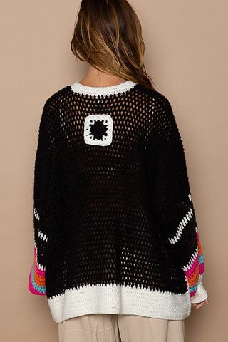 Multicolor Black Crochet Sweater - Boutique Bella Bella