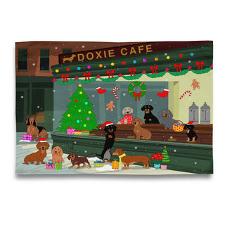 Museum Collection- HOLIDAY TIME AT DACHSHUND CAFE TEA TOWEL - Boutique Bella BellaKitchen Towel