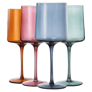 Muted Colored Square Crystal Wine Glasses Set Of 4 Gift For Her Him Wife Friend Large 13 5 Oz Italia - Boutique Bella Bella