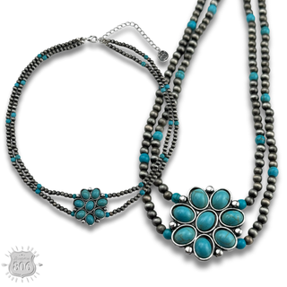 Stone flower pendant necklace, last call