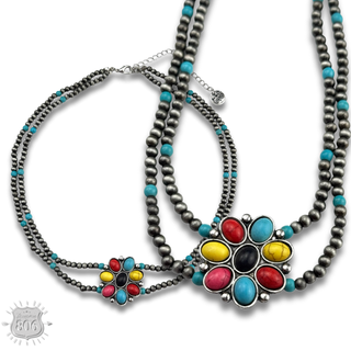 Stone flower pendant necklace, last call