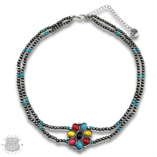 Stone flower pendant necklace, last call