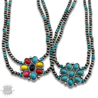Stone flower pendant necklace, last call