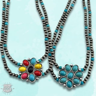Stone flower pendant necklace, last call