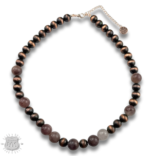 Burnished bead and stone necklace - LC