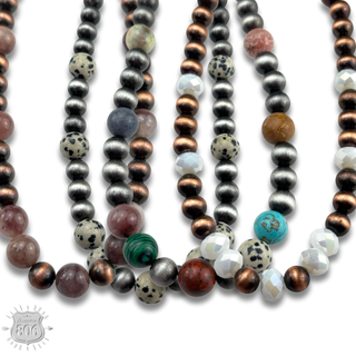 Burnished bead and stone necklace - LC