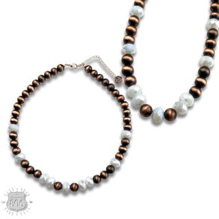 Burnished bead and stone necklace - LC