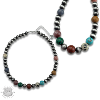 Burnished bead and stone necklace - LC