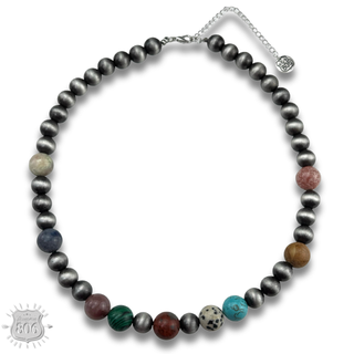 Burnished bead and stone necklace - LC