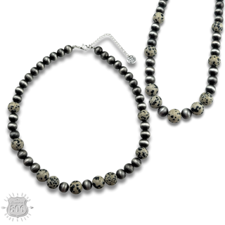 Burnished bead and stone necklace - LC