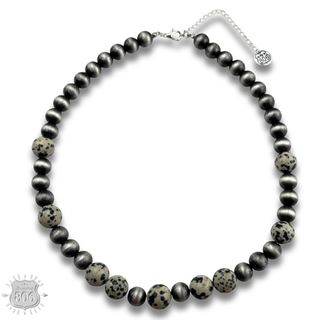Burnished bead and stone necklace - LC