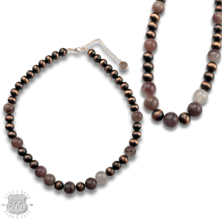 Burnished bead and stone necklace - LC