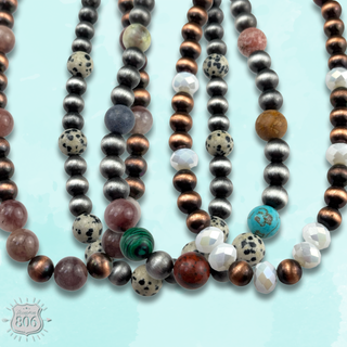 Burnished bead and stone necklace - LC