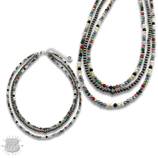 Multi-color and silver beaded necklace - LC