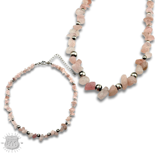 Pink tone chip bead necklace - LC