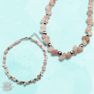 Pink tone chip bead necklace - LC
