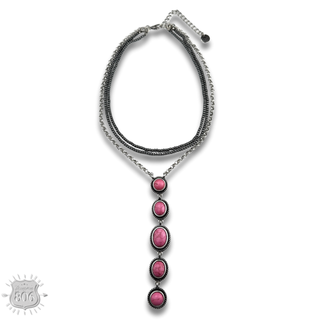 Burnished bead and stone drop Y necklace