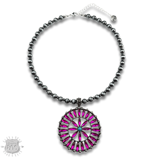Southwest rhinestone flower necklace
