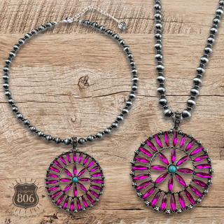 Southwest rhinestone flower necklace