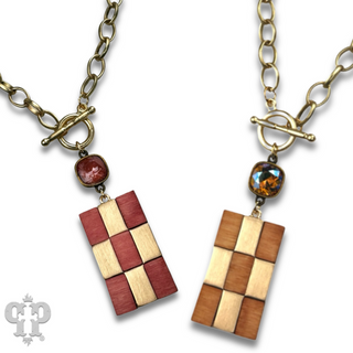 Checkerboard pattern pendant necklace with Austrian crystal - LC