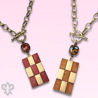 Checkerboard pattern pendant necklace with Austrian crystal - LC