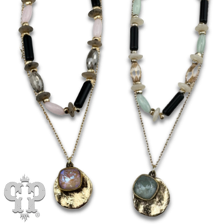 Mixed bead necklace with disc charm and Austrian crystal