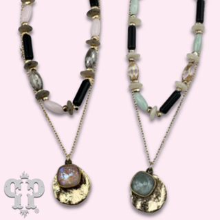 Mixed bead necklace with disc charm and Austrian crystal