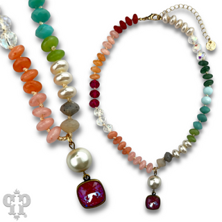 Stone and faceted bead necklace with Austrian crystal - LC