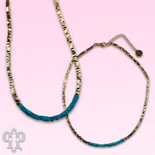 Gold and turquoise layering necklace