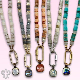 Stone disc and crystal bead necklace with Austrian crystal - LC