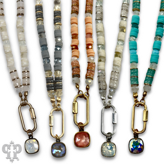 Stone disc and crystal bead necklace with Austrian crystal - LC