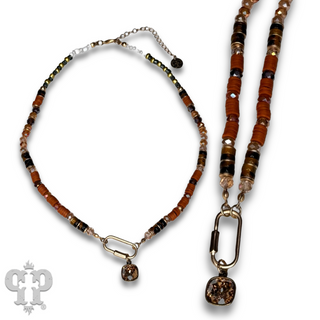 Stone disc and crystal bead necklace with Austrian crystal - LC