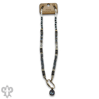 Stone disc and crystal bead necklace with Austrian crystal - LC