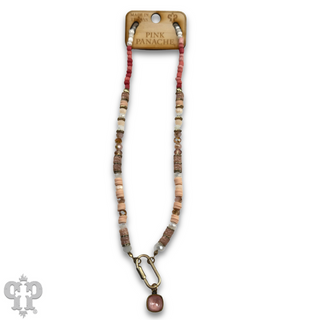 Stone disc and crystal bead necklace with Austrian crystal - LC