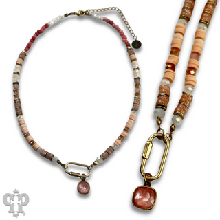 Stone disc and crystal bead necklace with Austrian crystal - LC