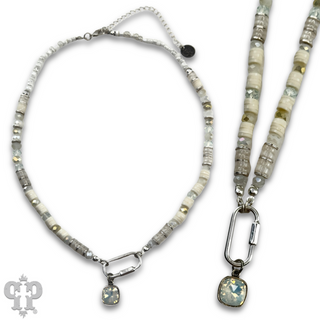 Stone disc and crystal bead necklace with Austrian crystal - LC