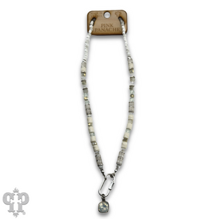 Stone disc and crystal bead necklace with Austrian crystal - LC