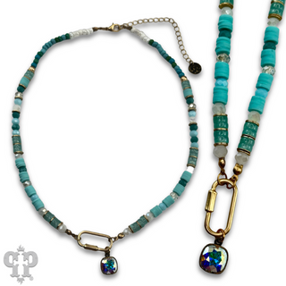 Stone disc and crystal bead necklace with Austrian crystal - LC