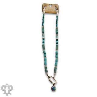 Stone disc and crystal bead necklace with Austrian crystal - LC